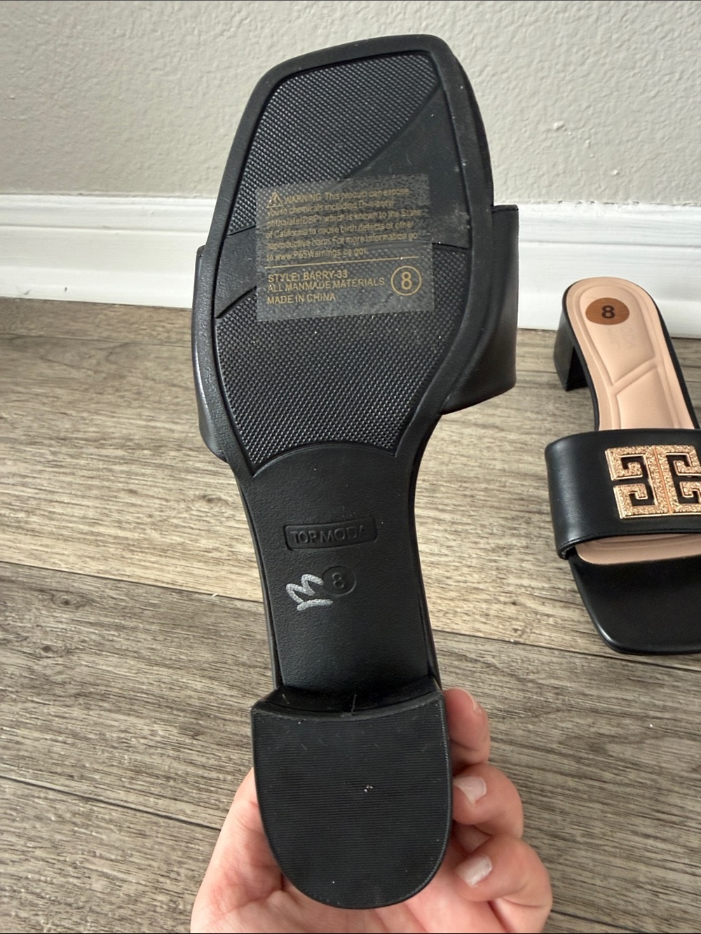 TOP Moda Black Slide Mules with Gold Emblem - Picture 4 of 4